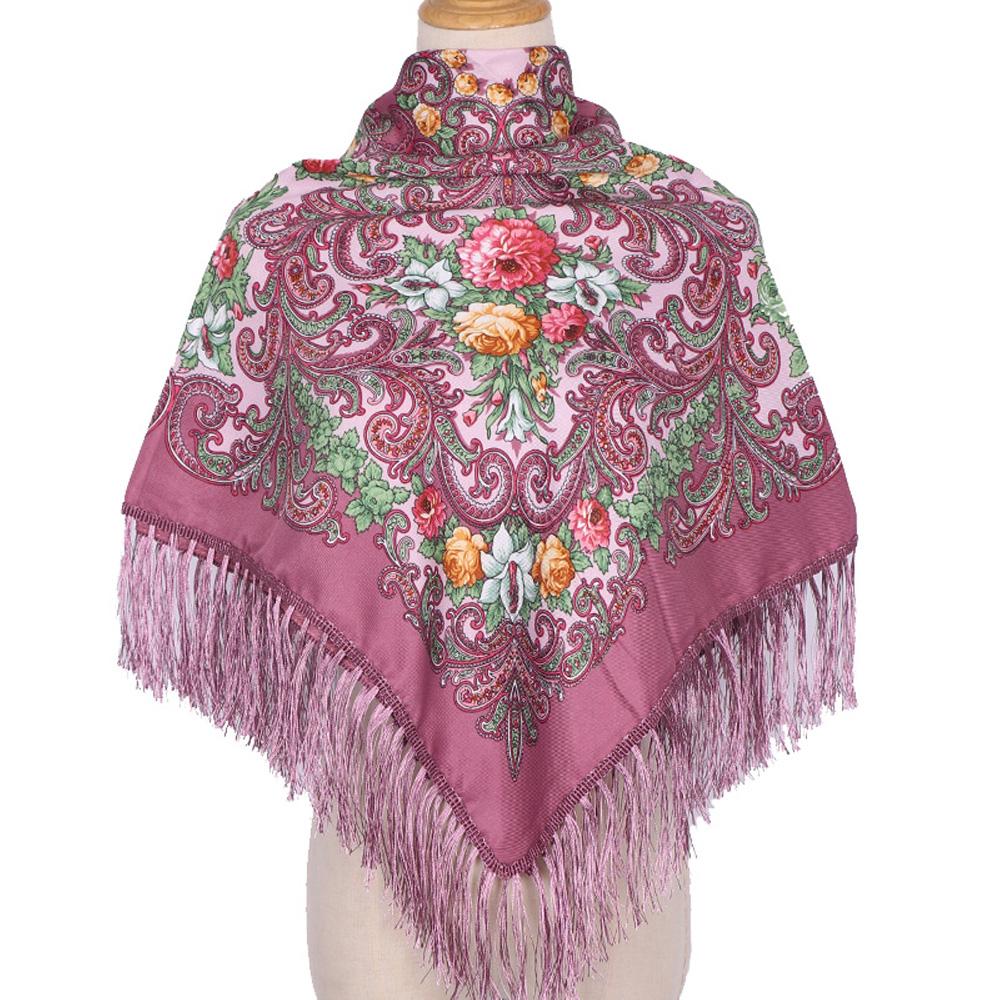 110*110Cm Ethnic Floral Headscarf For Elegant Women Shawl Babushka Bandana Handkerchief Female Head Wraps Print Square Scarves