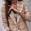 New Fashion Women's Small Suit Jacket Autumn Temperament Commuting Double-breasted Plaid Print Long-sleeved Jacket