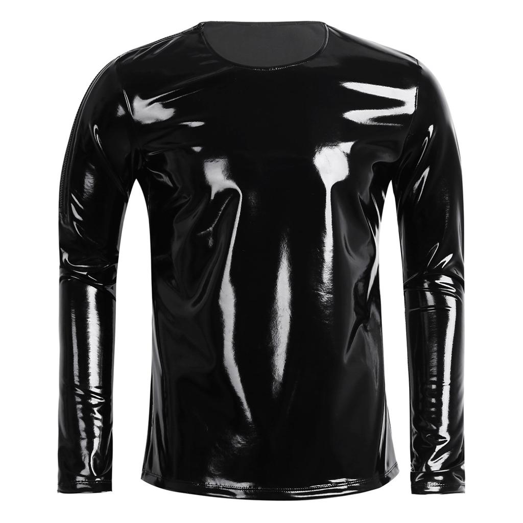 Mens Patent Leather Long Sleeve Zipper 