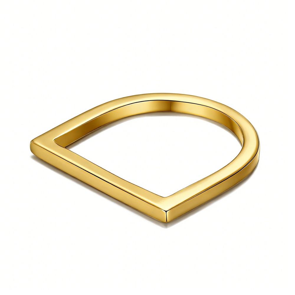 Gold Plated Dainty D-Shape Ring for Women, Premium Stainless Steel Waterproof Minimalist Band, Elegant Gift