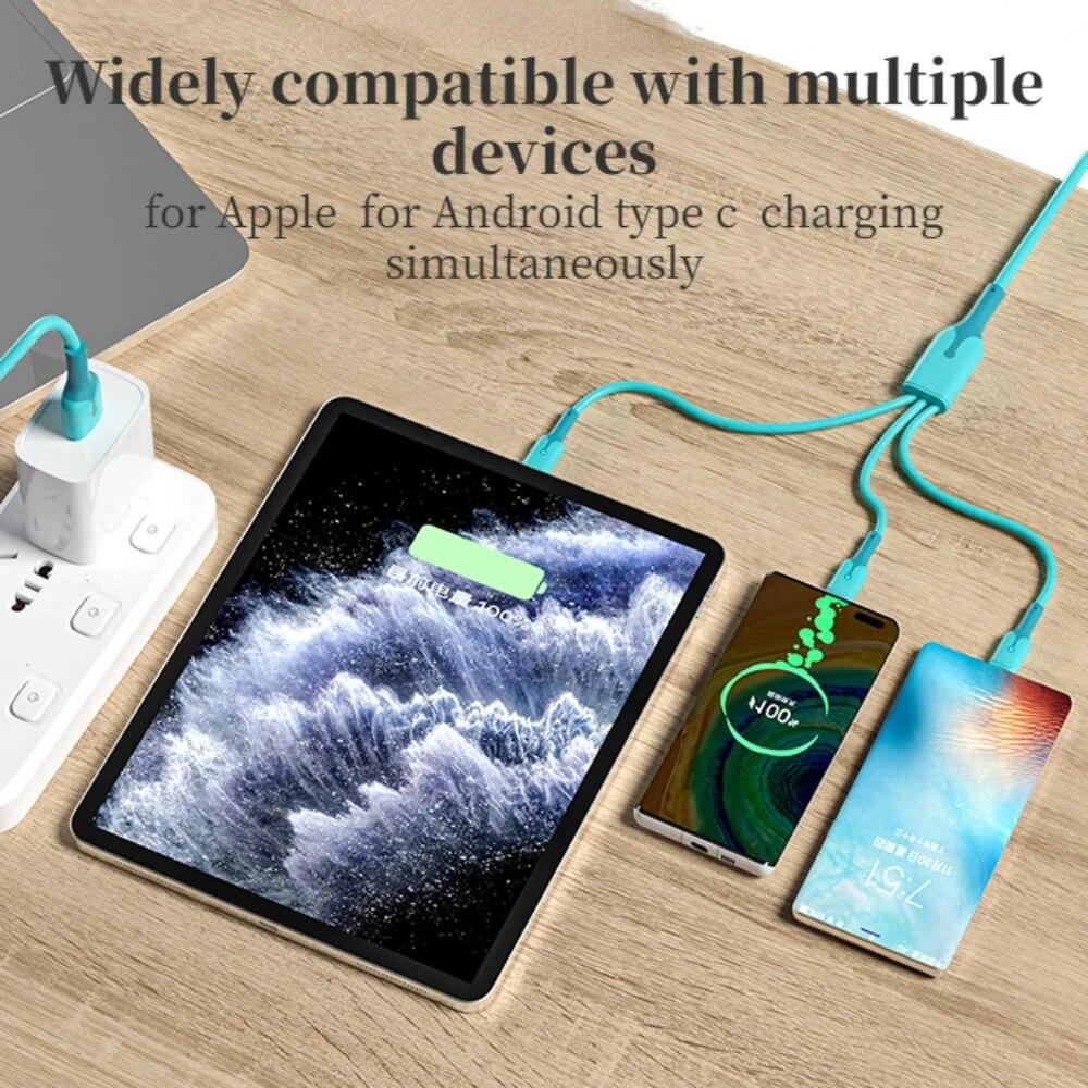 3 v 1 mobilní telefon 5A super rychlé nabíjení USB nabíjecí kabel typu C pro iPhone, Xiaomi, Android, nabíjecí kabel Huawei Vivo