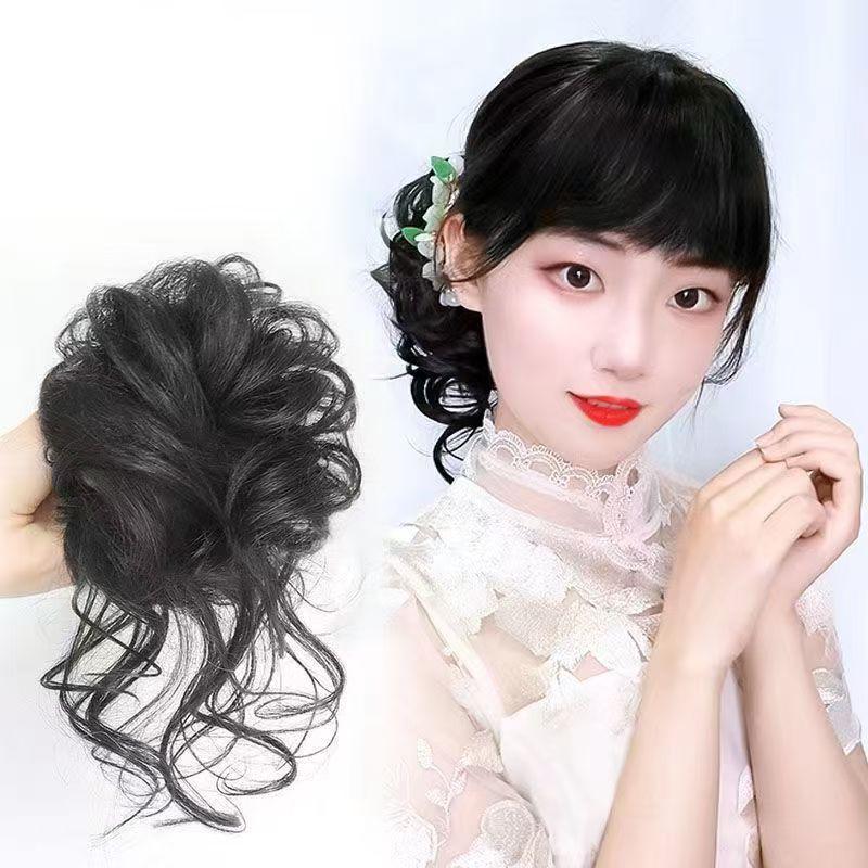 Estensioni per capelli sintetici Chignon riccio disordinato Chignon elastico a ciambella marrone biondo per donna