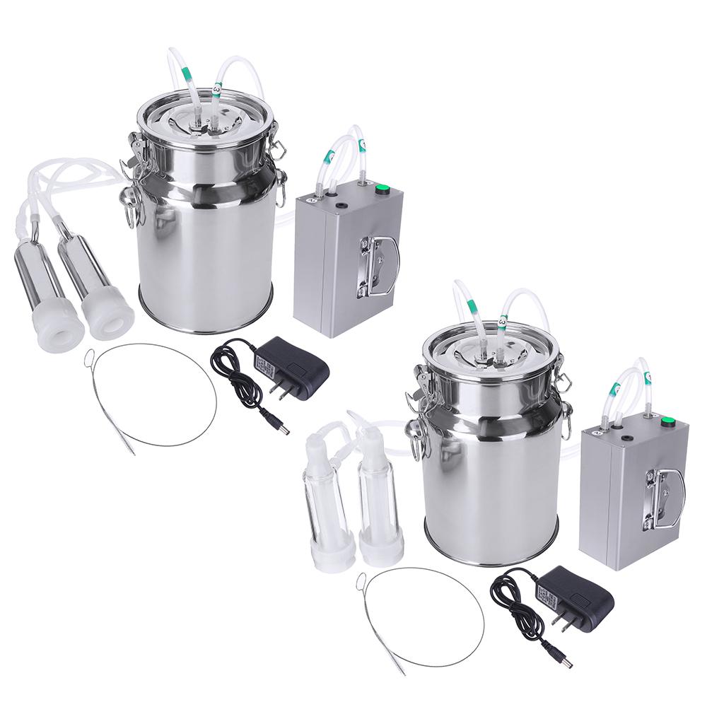 110V Electric Milking Machine 7L Rechargeable Cow Goat Sheep Milker Stainless Steel Bucket Double Heads Hose With Restriction Valve