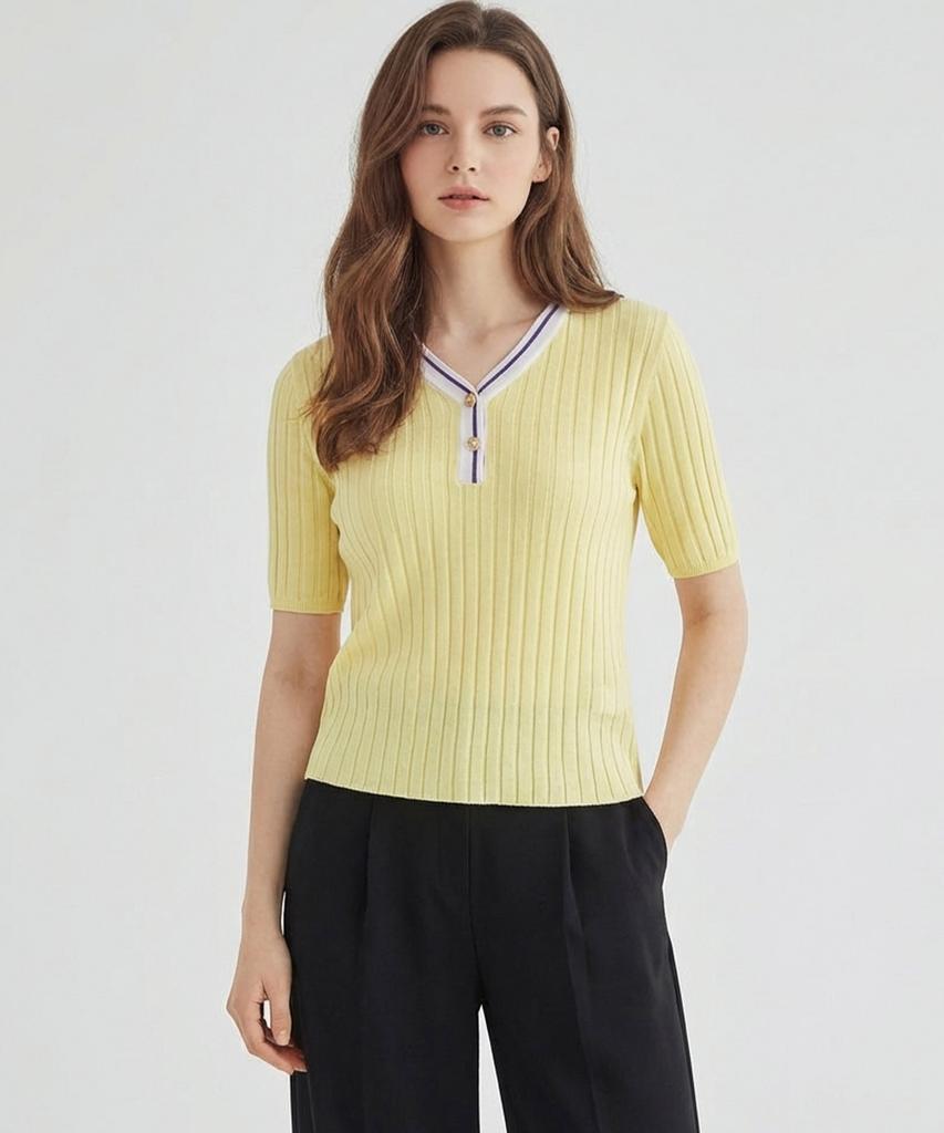 Misens V-Neck Short Sleeve Knit_Mb45Knm611Z