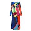 Women Fashion Print Casual Long Sleeve  Loose Knee-Length Dresses