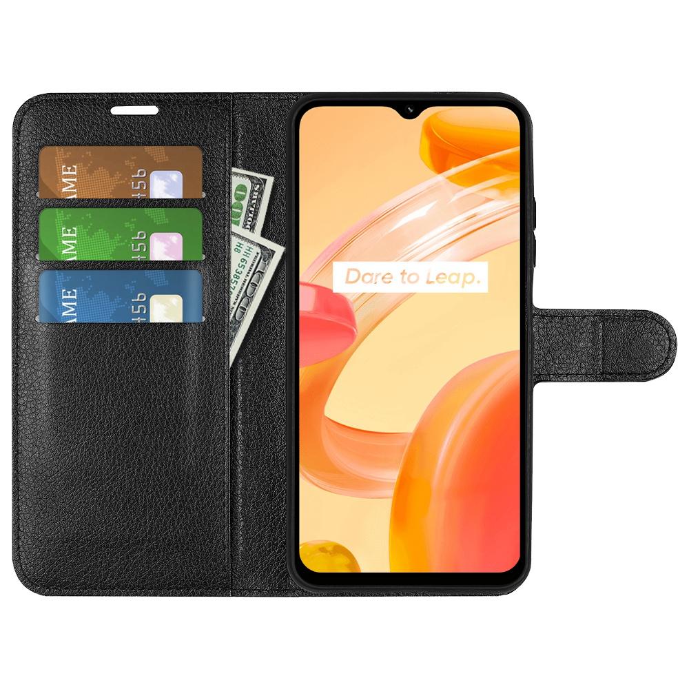 

For Realme C30 4G Litchi Texture PU Leather Stand Phone Case Anti-scratch Wallet Protective Cover Black