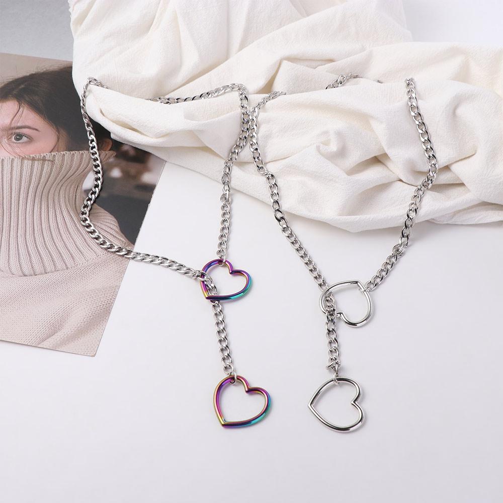 Verstelbare Cubaanse Schakel Ketting Roestvrij Staal Lange Hartvormige Ketting Rock Stijl Punk O-ring Sleutelbeen Ketting Feestkleding