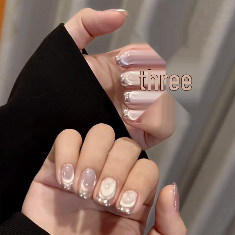 

Handcrafted Cat Eye French Metal Light Therapy Removable Nail Art Patches Medium