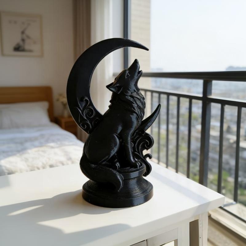 Moon Wolf Totem Ornament, Perfect For Art Decoration Statues In Living Rooms, Study/Bookshelves, Offices, And Entrances