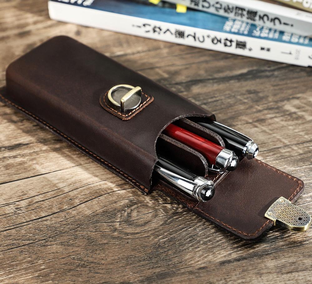 Handgefertigte Leder Stifte Aufbewahrungsbox Tragbar 3-Schlitz Display-Etui für Abnehmbare Füllfederhalter Organizer CF9052