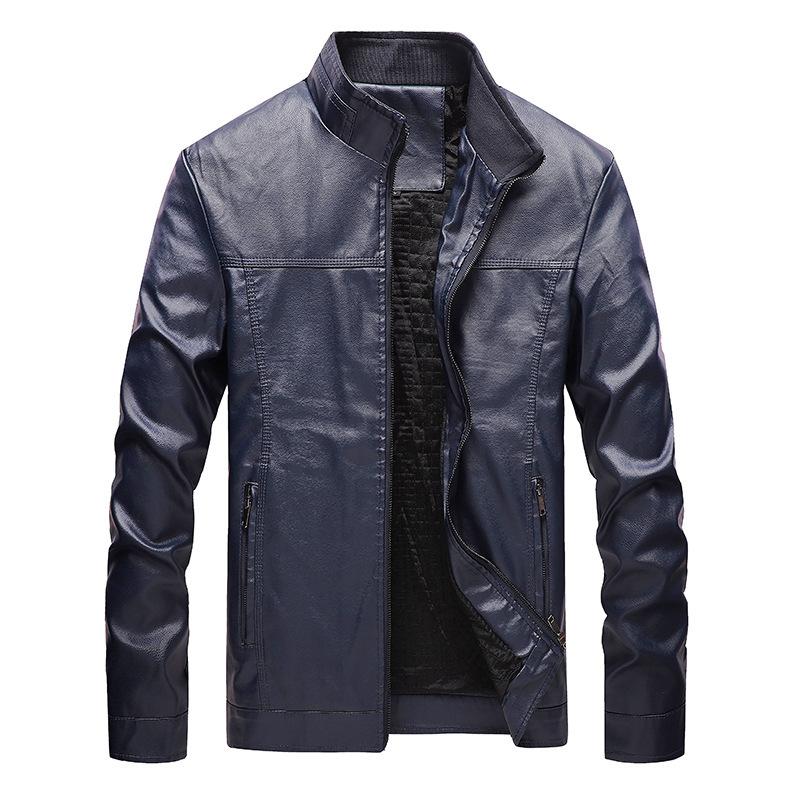 Spring and Autumn Men's Stand Collar Solid Color Motorcycle Pu Leather Jacket Large Size Leather Jacket for Men