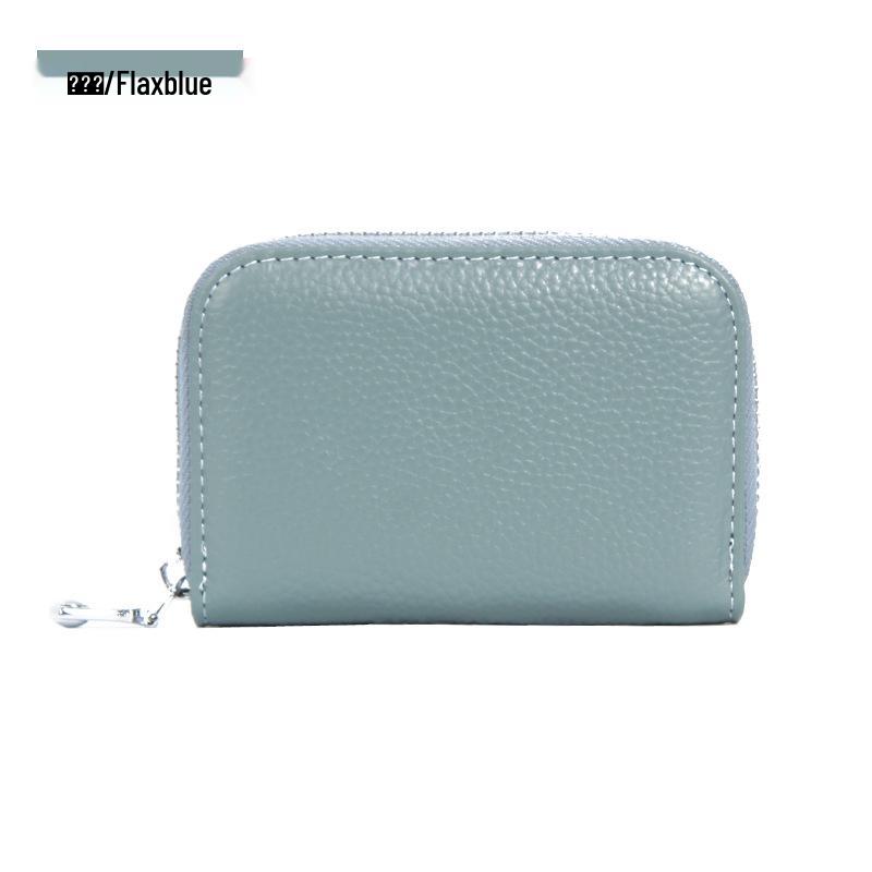 Accordion Top Grain Cowhide RFID Anti-Theft Multi-Card Zipper Leather ID Card Holder