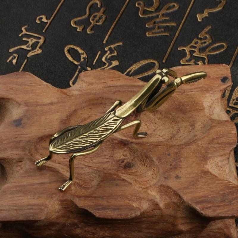 Simulation Brass Mantis Ornament Antique Insect Figurines Miniature Desk Decorations Craft Tea Pet Feng Shui Collectibles