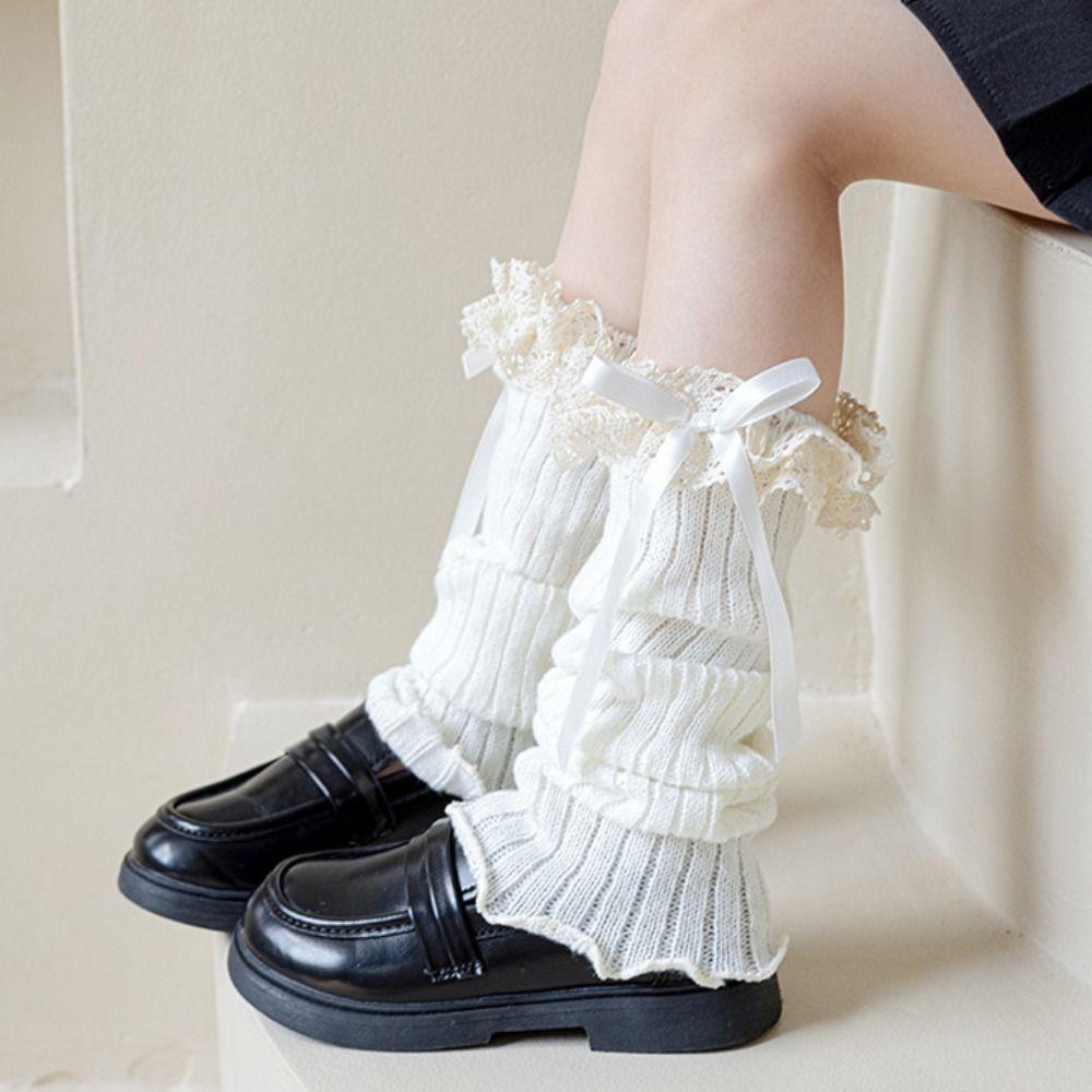 Long Stockings Lolita Knitted Socks Solid Color Knitted Foot Cover Children's Foot Warmer  Autumn