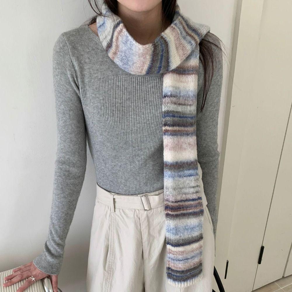 Thickened Rainbow Striped Scarf Korean Style Winter Shawl Cashmere Knitted Scarf  Autumn Winter