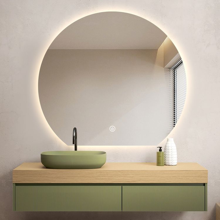 Aura round bathroom mirror WITH beveled bottom 72X80 CM LED lighting, heating mat