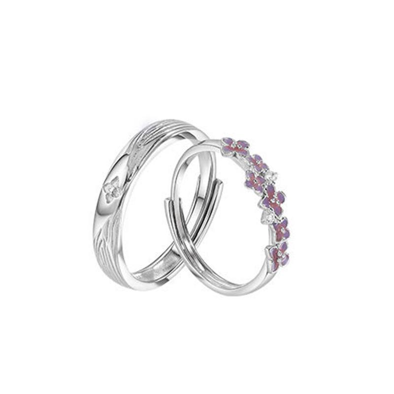 Endless Summer S925 Sterling Silver Couple Rings with Enamel Design - Perfect Gift for Him & Her