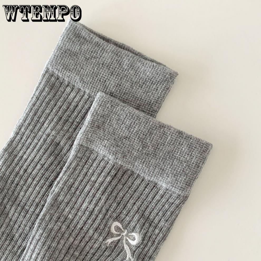 5pcs White Bow Socks Women Ballet Style Mid-calf Socks Summer Thin Stockings Cotton Stacked Socks