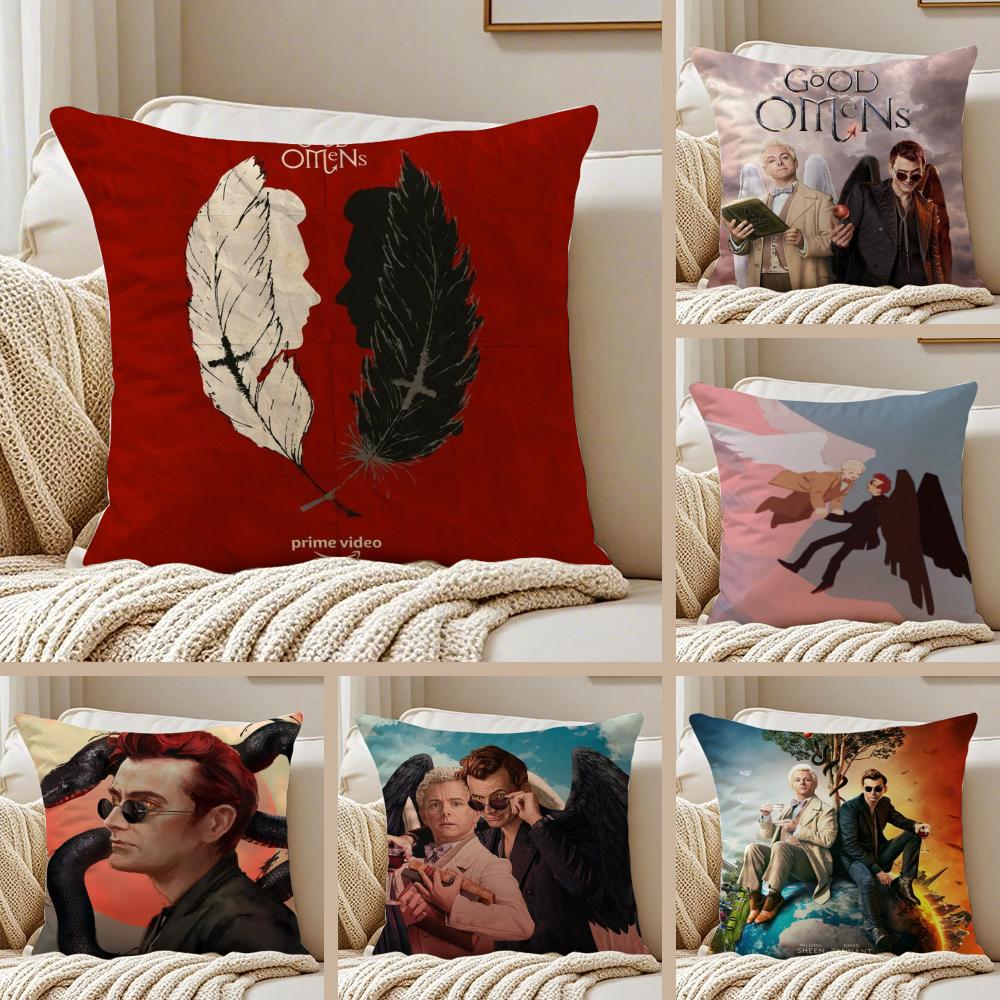 Tv GGood Omens Cushion Cover Silky Short Plush DoubleSided Printed Pillow Case for Sofa All Seasons Home Decor Gift