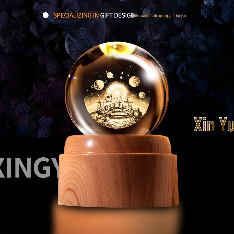 Creative Rotating Crystal Ball Night Light: Decorative Craft for Bedroom Atmosphere and Festive Gift.