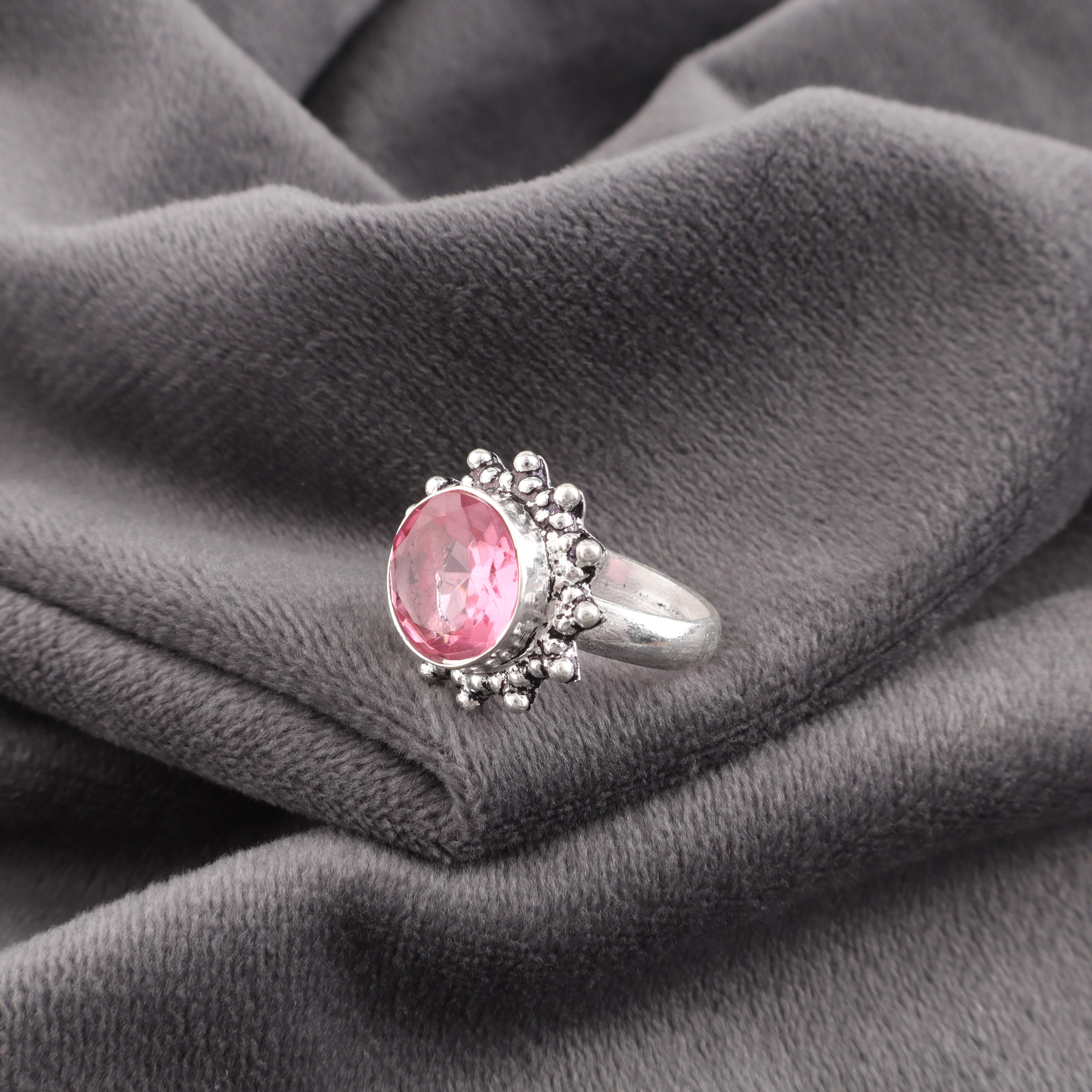 

Украшения из розового турмалина, Кольцо из стерлингового серебра 925 пробы с драгоценным камнем, Ювелирные изделия ручной работы для медитации, Ко Дню памяти 7.5 розовый