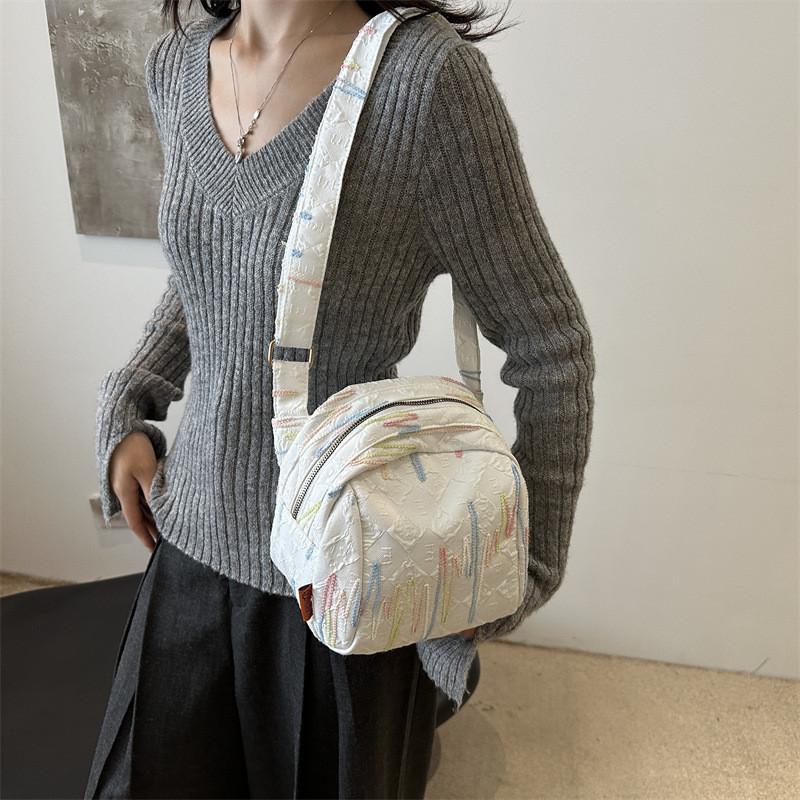 Large Capacity Trendy Canvas Shoulder Bag For Stylish Girls With Round Shape Design In Black White Blue And Pink