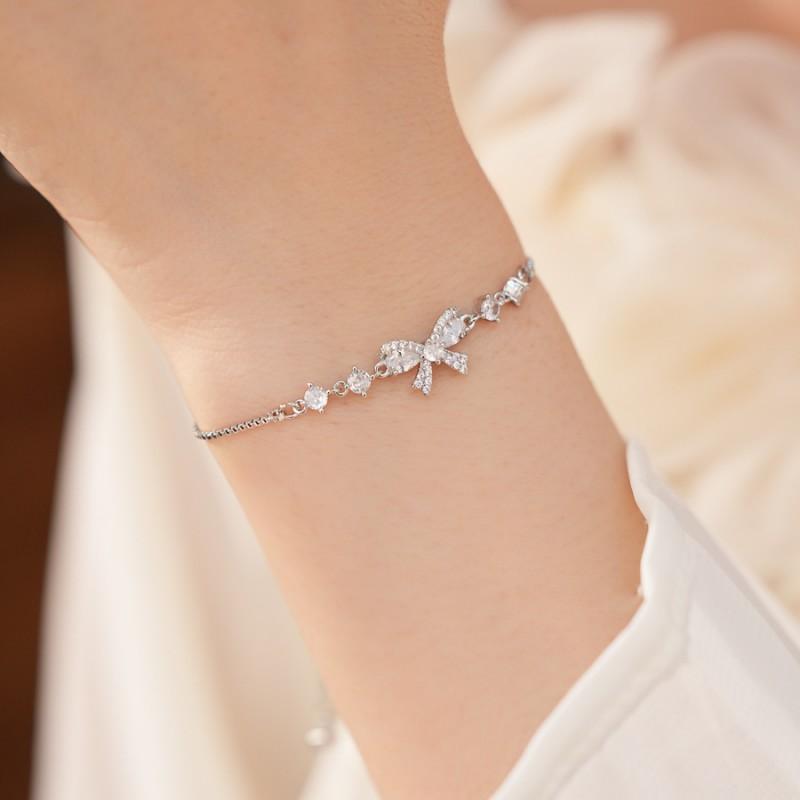 Elegant Zircon Bowknot Bracelet Women Minimalist Luxury Daily Wear Adjustable Copper Chain Jewelry