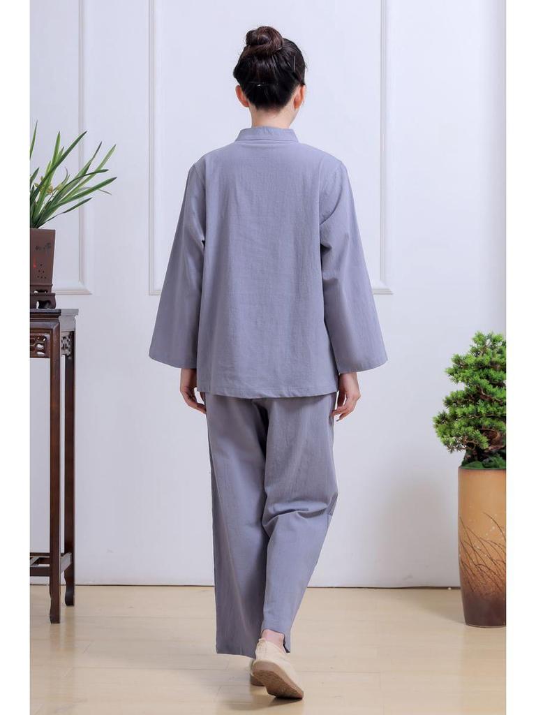 Completo a Maniche Lunghe per Meditazione Buddista Zen - Cotone Lino Stile Tempio Tang
