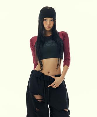 Gillaakaibeu Two Tone Raglan Long Sleeve_Black