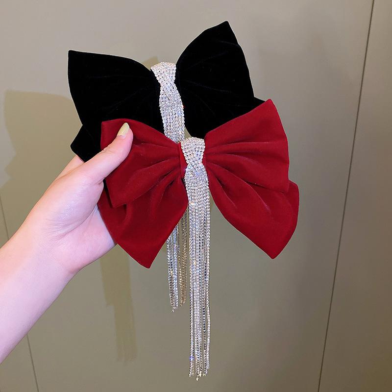 Korean Velvet Bow Hair Pins Fabric Rhinestone Pearl Hair Clips for Women Luxulry Jewelry Spring Clip Girls Hair Accessories