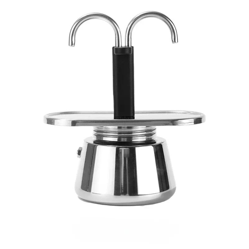Mini 100ml Moka Pot Double Tube Coffee Pot Stainless Steel Italian Coffee Maker Espresso Utensils Kettle Electric Stove Heating