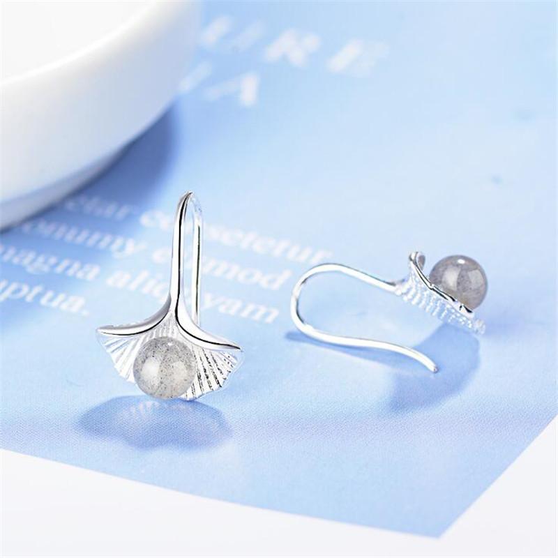

New Natural Creative Ginkgo Biloba Strawberry Crystal 925 Sterling Silver Jewelry Pink Ear Hook Design Dangle Earrings E210 сірий колір