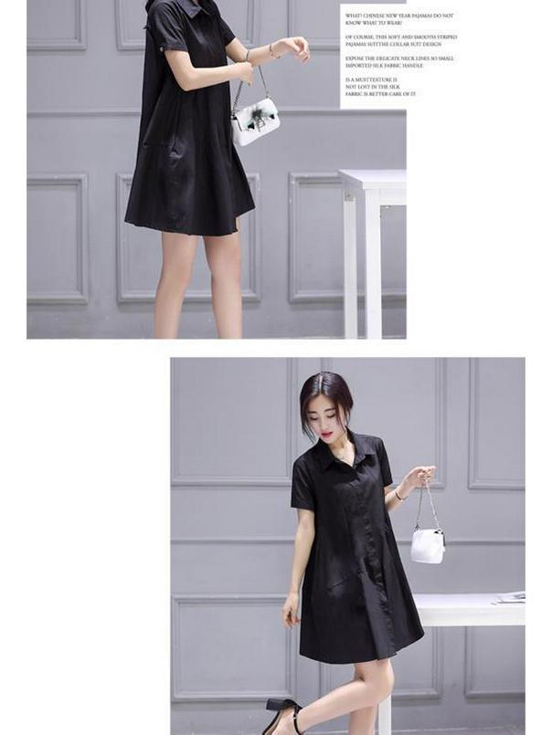 Women's Summer Chiffon Shirt Dress - Short Sleeve, Mid-Length, Loose, Belly-Slimming, Korean Style