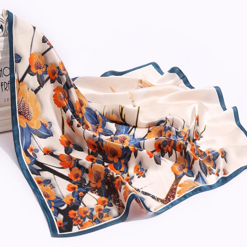 100% Natural Silk Square Scarf Women Flower Print Small Real Silk Bandana Hair Scarf Luxury Neckscarf Pure Silk Head Scarf