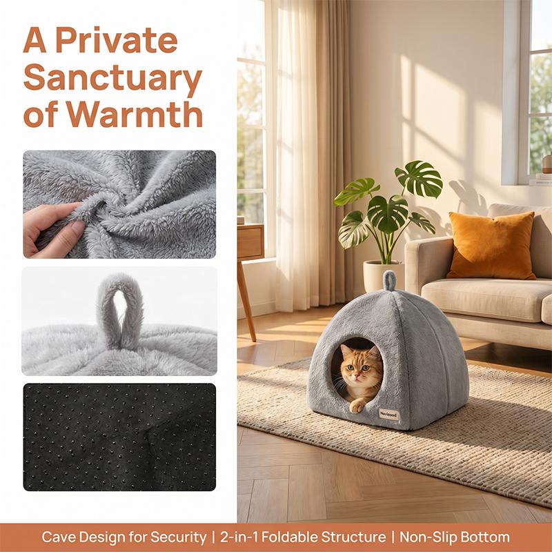 New Triangle Closed Cat Bed Warm Thickened Pet Nest Deep Sleep Cave House For Cats & Small Dogs Bed Cat Tents