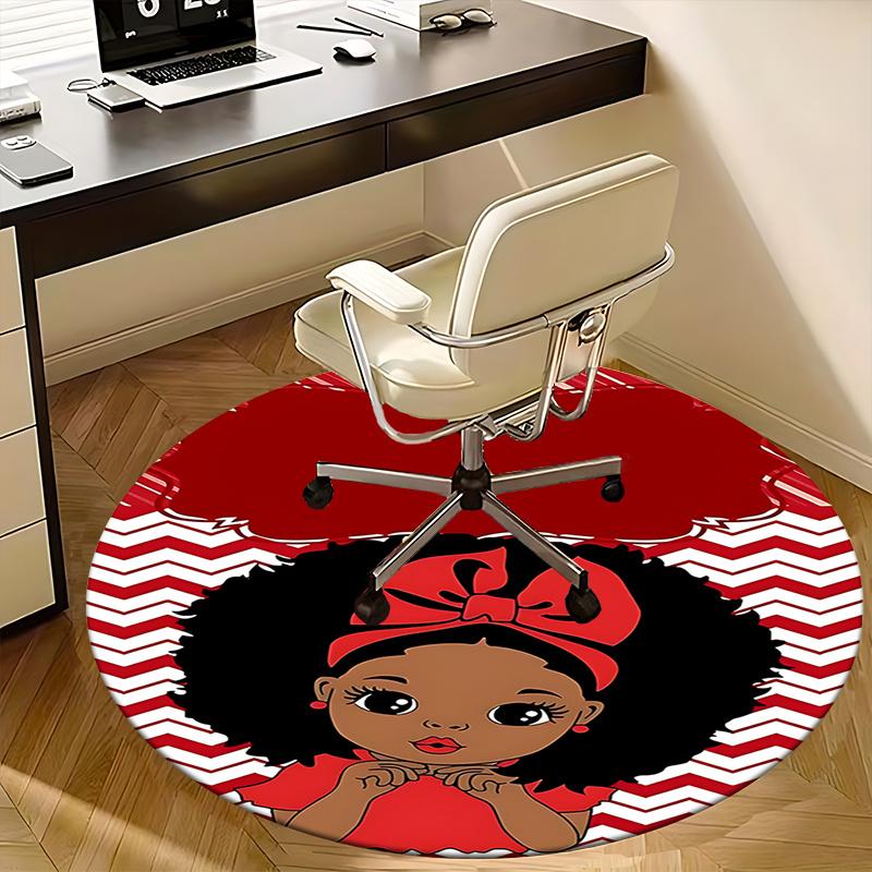 Red Afro Girl Chair Mat   Round Carpet for Home Decor, Office, Living Room, Bedroom Gift0277b