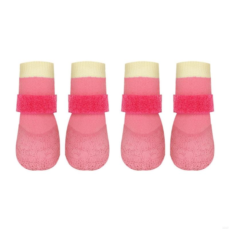 

4Pcs NonSlip Waterproof Dog Shoes with Easy On Off Design and Breathable Design Nonslip Footwear for Outdoor Activity A0KF L рожевий