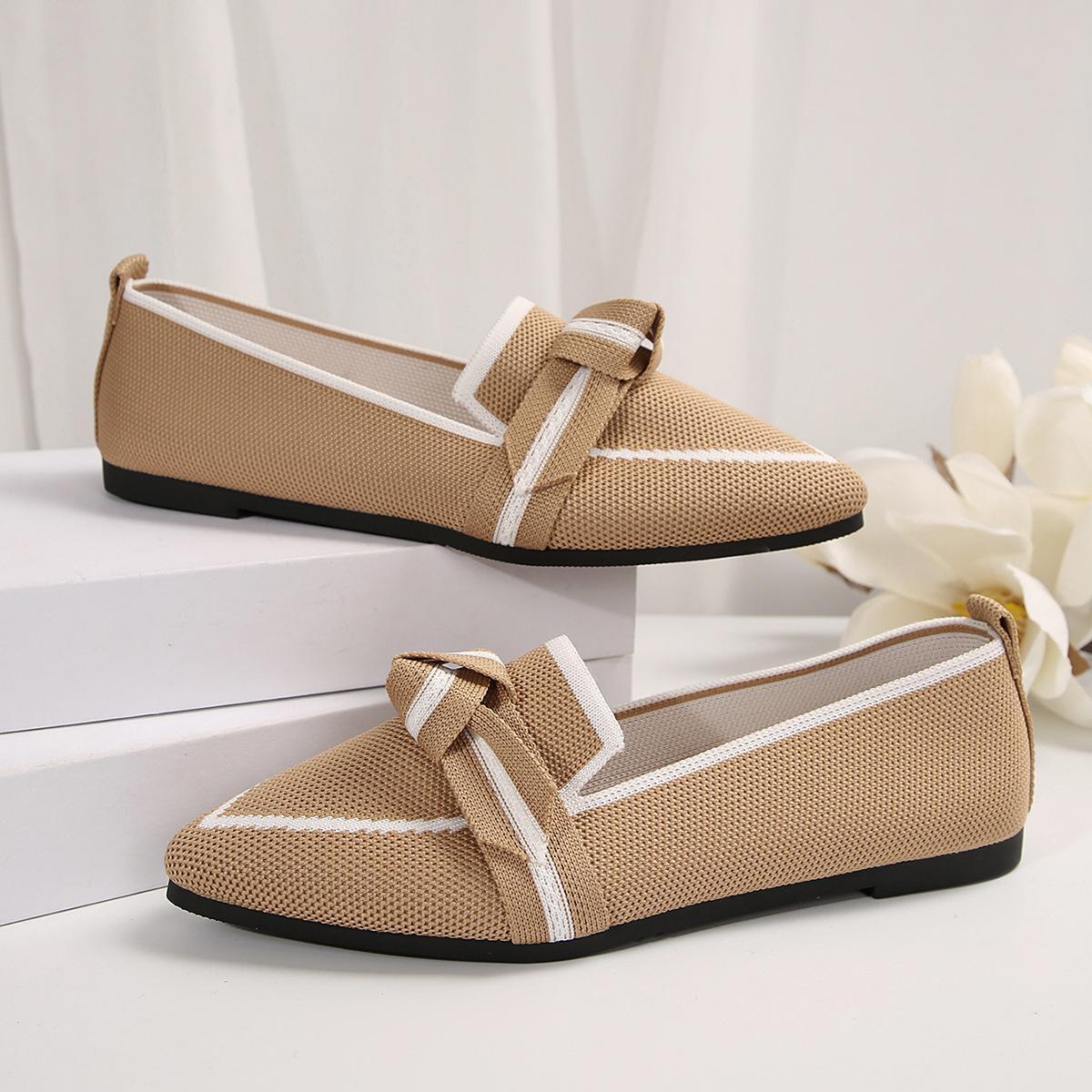

Внешний размер большой размер плетеные одинарные туфли женские весенние и осенние остроносые плоские туфли с одной педалью женские повседневные туфли с бантом Doudou 43