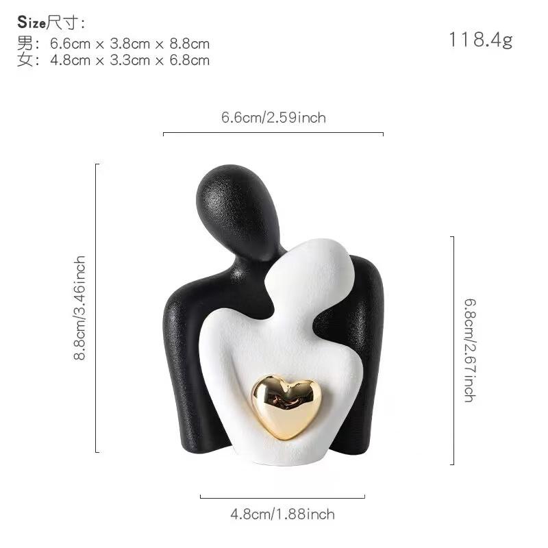 Bedroom Couple Figurine Couple Sculpture Golden Love Heart Couple Hug Figurine Ceramic Embrace Statue for Room Bedroom Decor