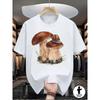 European Size 1 Men's Graphic T-Shirt, Soft and Breathable Short-Sleeve Tee, Mushroom and Snail Print Fashionable Crew Neck Casual Top