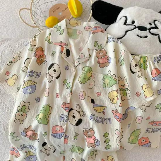 Nuovo Set Pigiama Estivo da Donna in Cotone Nuvola - Carino a Maniche Corte con Pantaloncini