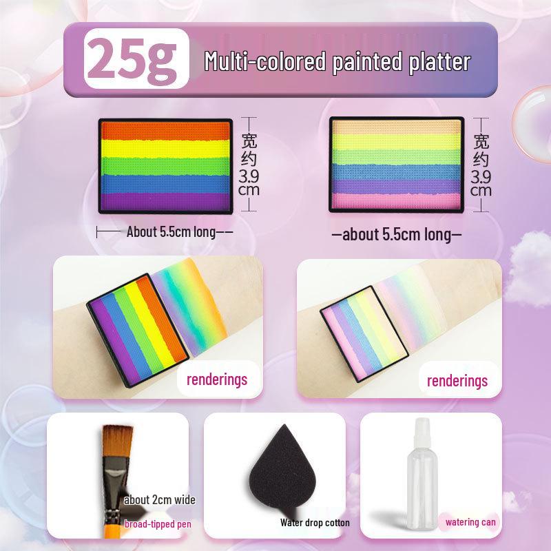 

Радужный полосатый аквагрим - 5 цветов, 50 г; Детский водорастворимый двухцветный акварельный рефилл, 30 г