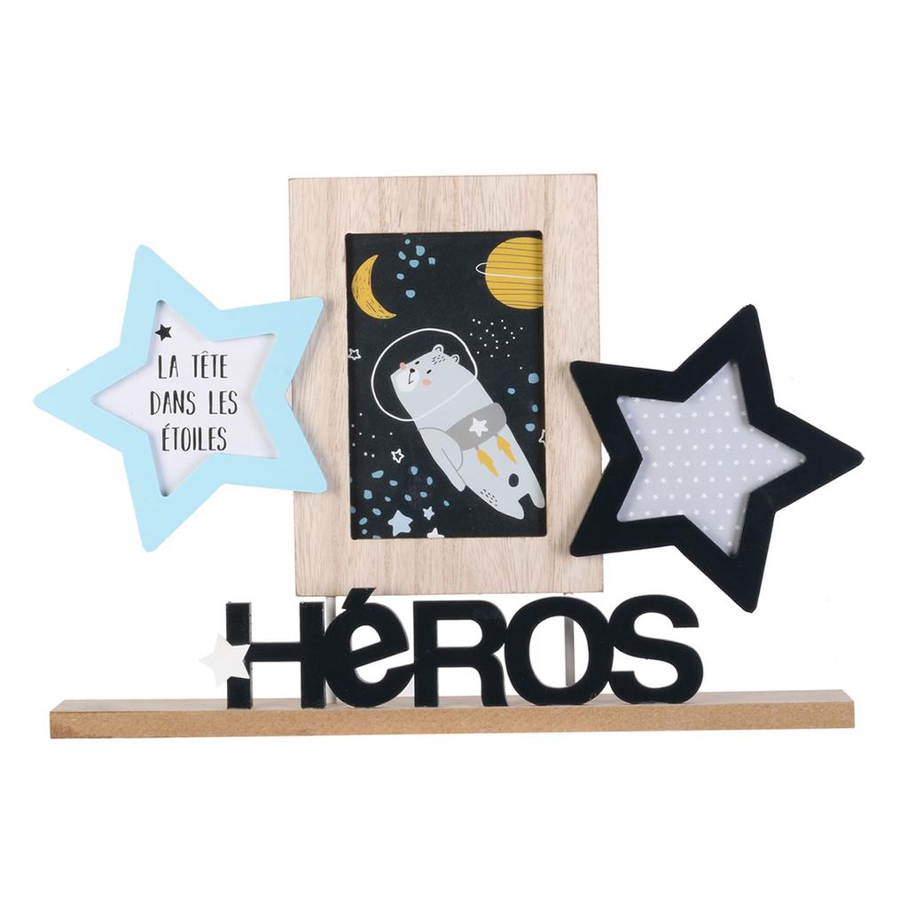 Les Trésors De Lily [A1651] - Dřevěná koláž 'Héros' béžová modrá (3 fotky) - Rozměry 40 x 28 x 5 cm