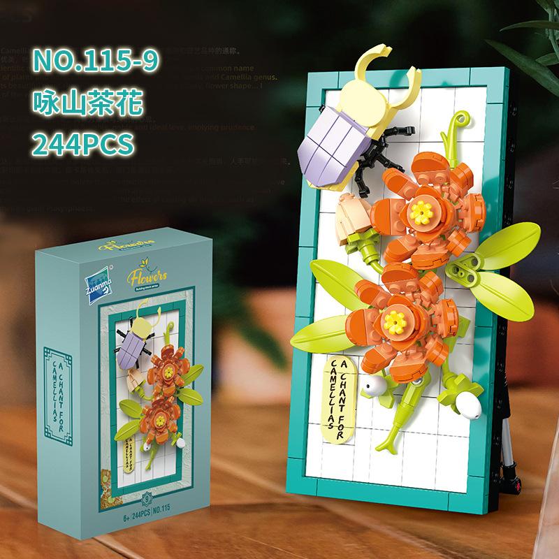 Educational Science And Education Building Block Toys 115 Series 16 Building Block Flower Table Home Mural Ornament Assembly