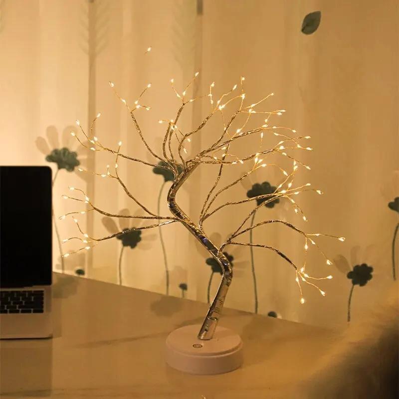 1Pcs/2Pcs Ambience LED Table Lights Room Decor Tree Copper Wire USB/AA Battery Powered Bedroom Decorative Desk Table Lighting