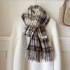 Retro green plaid scarf women's autumn and winter versatile personality advanced sense warm shawl scarf Korean new