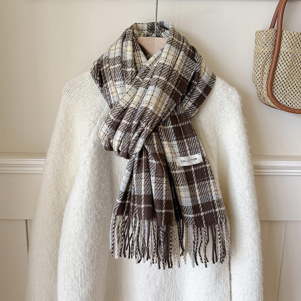 Retro green plaid scarf women's autumn and winter versatile personality advanced sense warm shawl scarf Korean new