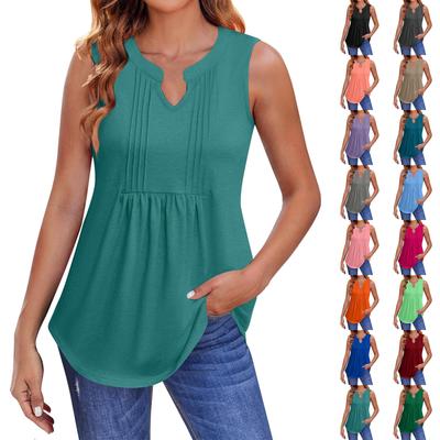 Damen Tank Tops Sommer Plissee V-Ausschnitt Druck Casual Top Tank Tops Für Frauen Lockere Passform Ärmellose Tunika Shirts