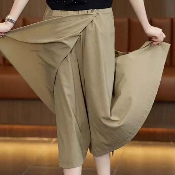 WTEMPO Women Casual Solid Color Loose Cropped Pants Mom Large Size High Waist Loose Wide Leg Pants Culottes