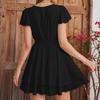 Elegant temperament solid color dress, European and American sexy deep V-neck waist ruffle edge flying sleeves A-word short skirt